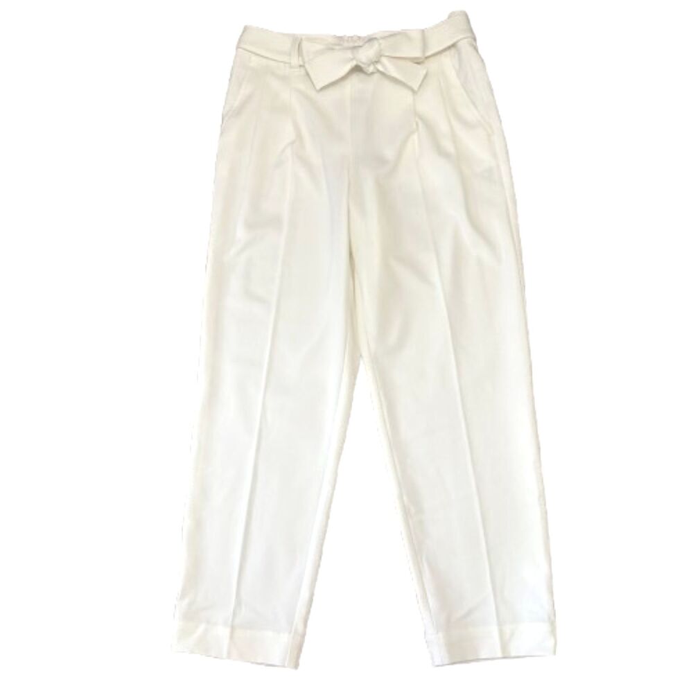 NWT Loft Outlet Paperbag Pants White Tapered Leg Belted Office Size Medium